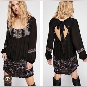 Free People Black Dress with Intricate Purple Design